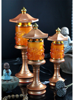 聚宫灯琉璃玉堂中式古典15寸合金供灯led插电神台灯浮雕莲花灯