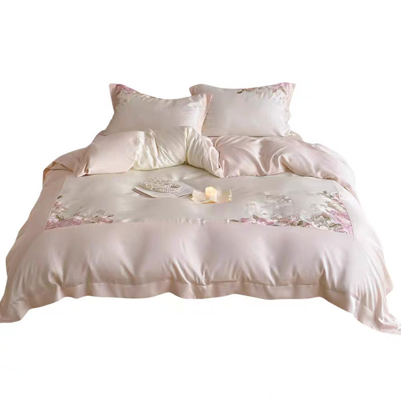 70yf轻奢唯美少女心60支兰精天丝四件套冰丝绣花床单被套夏季床上