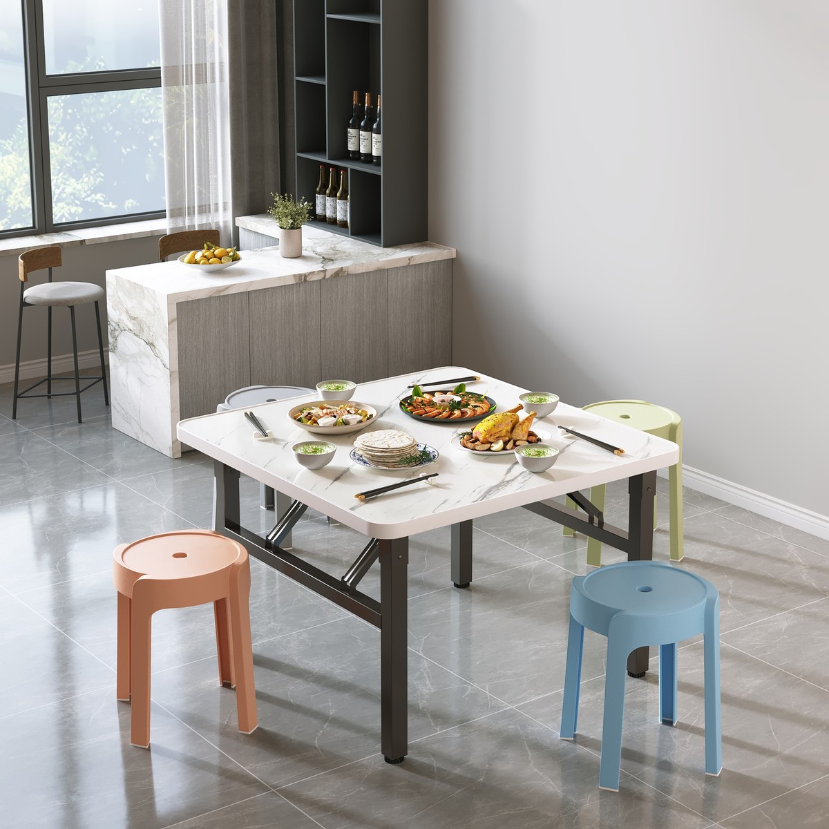 折叠桌子小户型四方桌子矮桌正方形便携式出租房小方桌简易摆摊桌