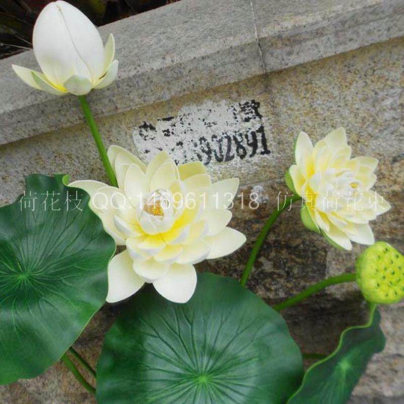 仿真荷花荷叶摆设杆8叉假荷花束绿植花卉橱窗家居绿植餐厅装饰带