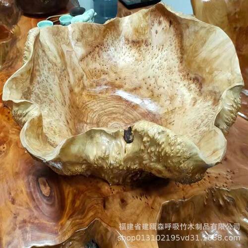 热销厂家创意木果盘果盆实木根雕果盘杉木瘤疤荷叶盆供货木质爆品