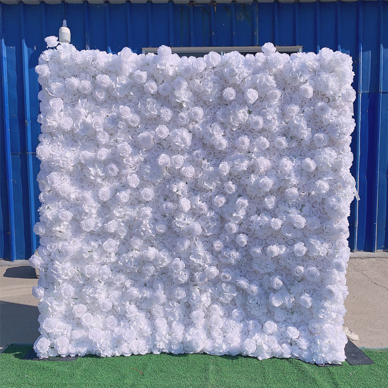 仿真布底花墙花朵仿真玫瑰绿植花艺背景墙婚庆花墙装饰白色