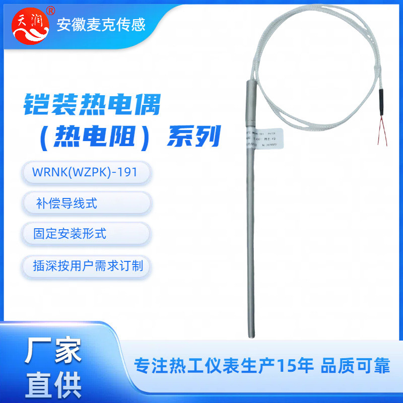 铠装热电偶K型 铠装铂电阻 PT100 WRNK-191 WZPK-191无固定装置式
