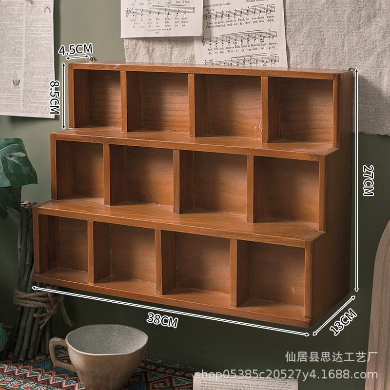 梯形木质桌面收纳柜阶梯12格壁挂展示柜家具杂物储物盒
