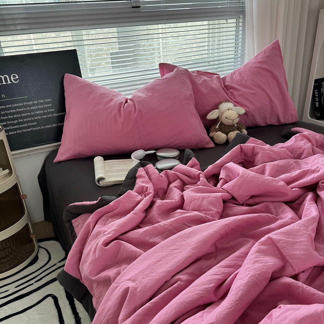 ins少女玫粉色水洗棉夏被四件套超柔夏凉被学生空调被三件套薄被,床上用品,化纤被,淘宝优惠券,粉丝福利购,淘宝优惠卷