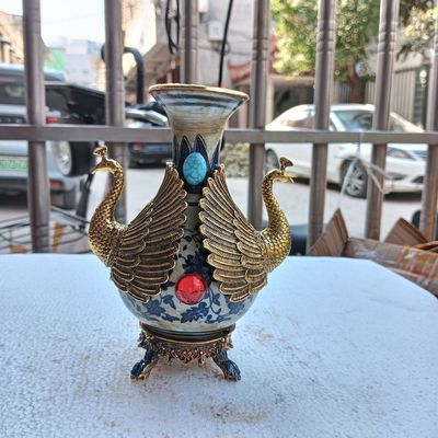 热销批发古玩收藏青花瓷花瓶仿古瓷器宝石孔雀瓶客厅摆件家居工艺