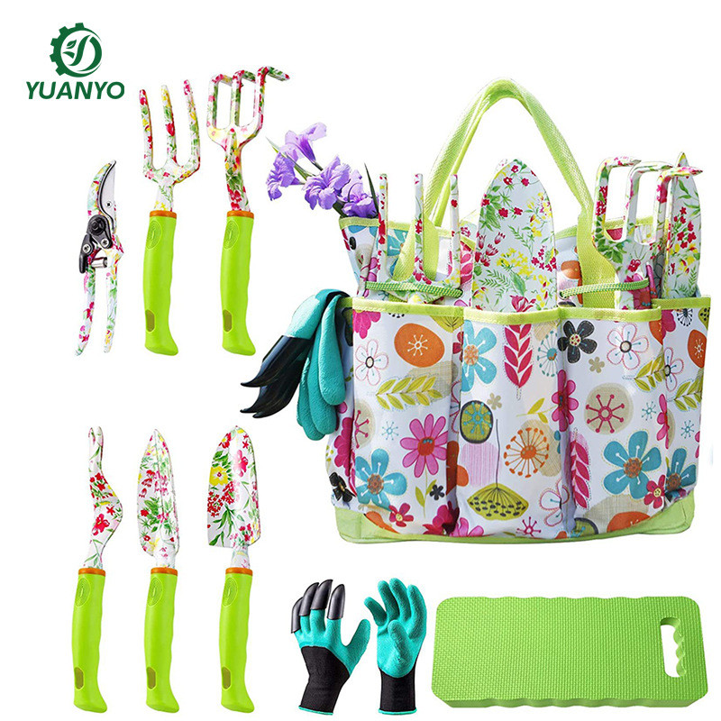 厂家直供印花铝合金套装园林铲种植盆栽花园套装送礼9件套