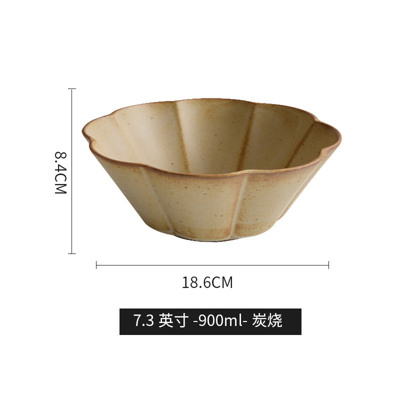 日式粗陶复古斗笠吃饭碗汤面碗特色高级感水果家用沙拉燕麦碗精致