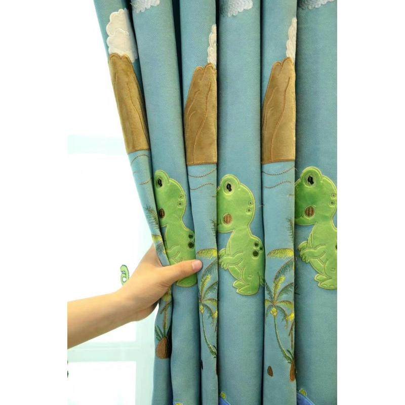 雪芙尼贴男孩花恐龙卡通儿童房间卧室遮光窗帘成品定制绒绣飘窗帘,居家布艺,成品窗帘,淘宝优惠券,粉丝福利购,淘宝优惠卷
