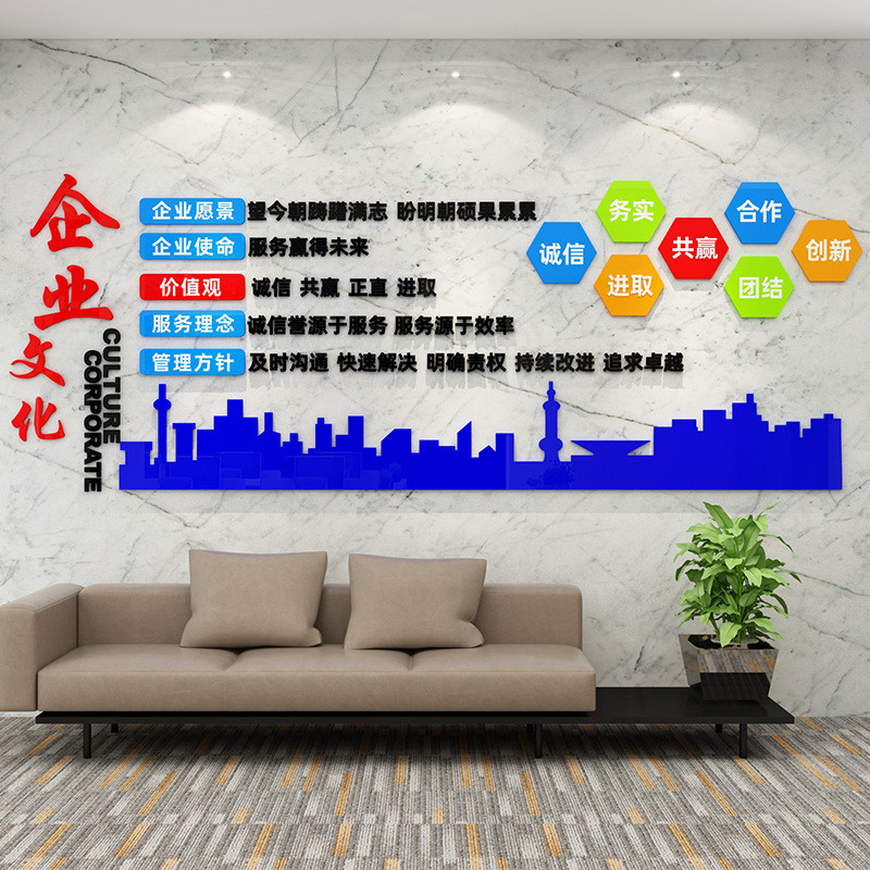 公司企业文化墙会议室走廊墙面装饰画办公室墙上布置立体贴纸自粘