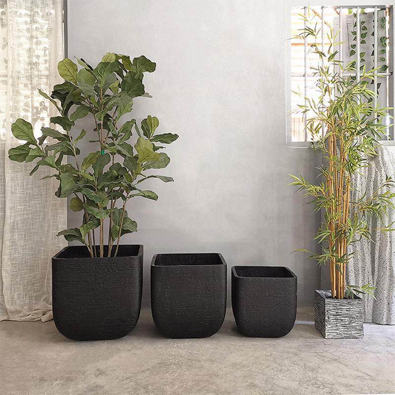 横纹四方水泥花盆种植组合售楼部样板间软装花店园林绿植路引摆件
