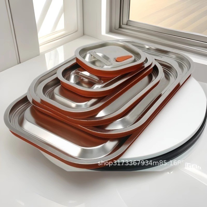 盖份盆不锈钢硅胶密封盖长方形圆角保温盘盖子塑料保温密封