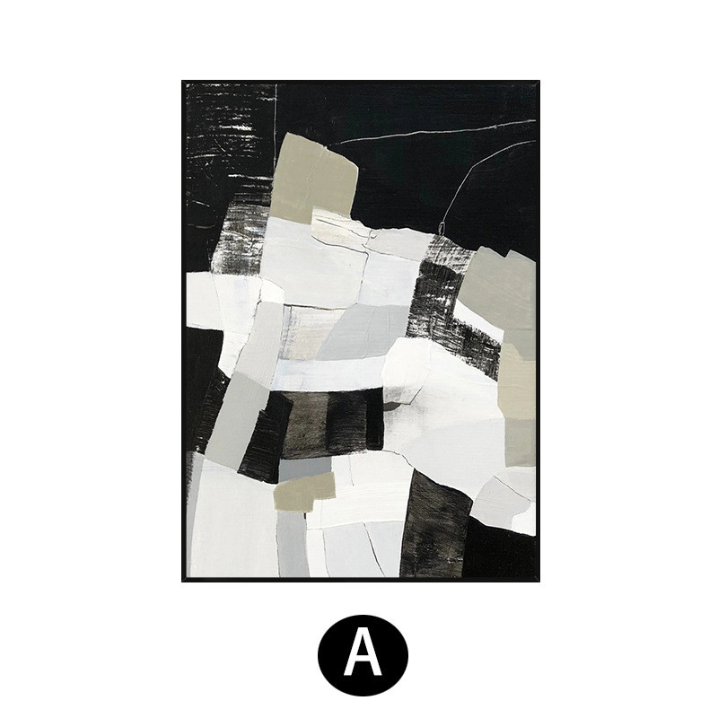 背景墙抽象现代客厅玄关手绘油画装饰画立体黑白色块餐厅挂画客厅图片