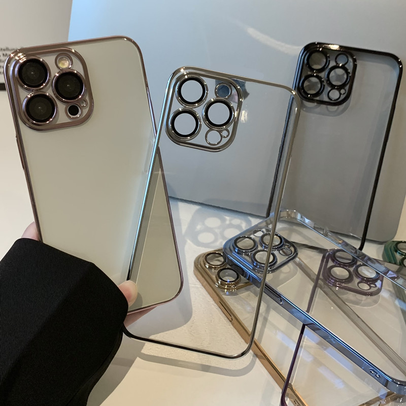 适用iphone15手机壳PC电镀苹果15pro简约14小众13硬12透明max光面