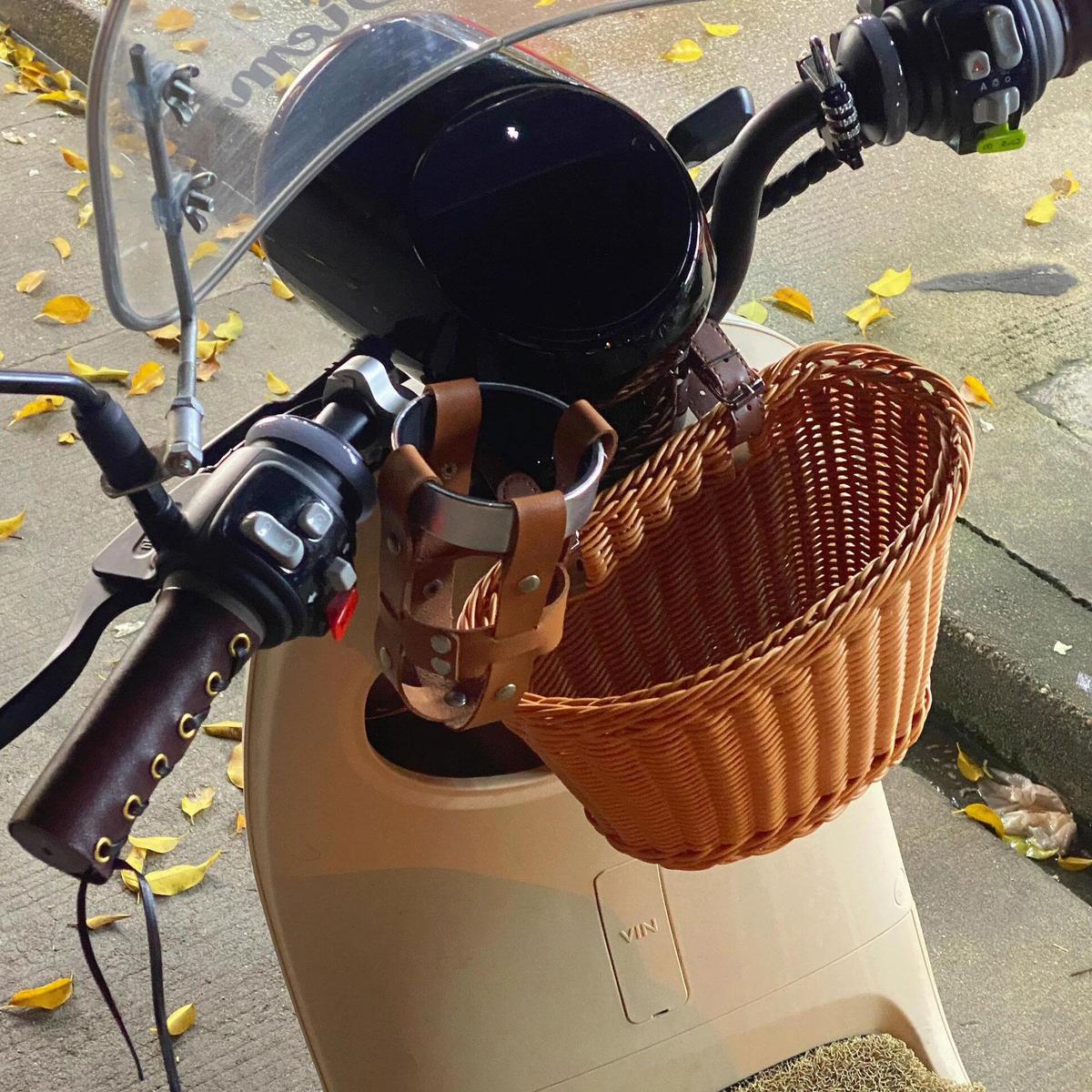 电动车编织收纳筐挂包前置收纳挂袋彷藤手工车篮车筐储物包通用大