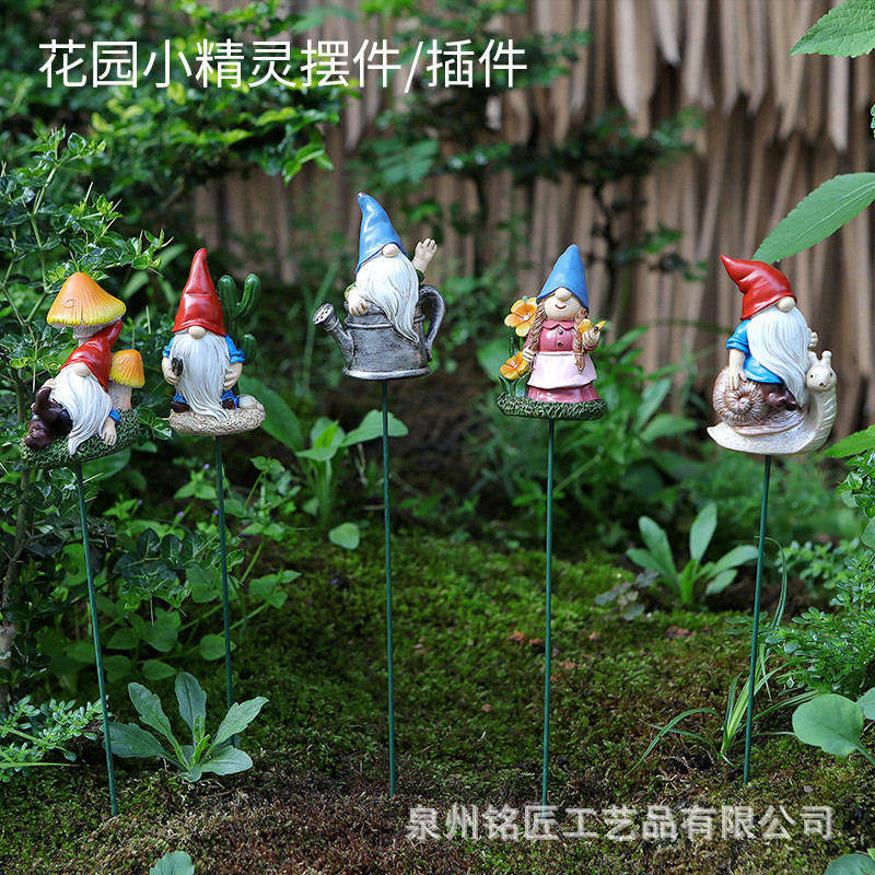 热款树脂花园小矮人花插精灵盆栽套装庭院微景观摆件插件