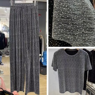 针织工艺面料金属锦纶金银线面料银灰色冰丝亮晶晶烫钻丝布 时尚