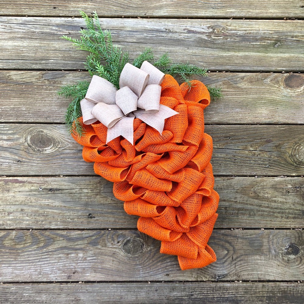 美复活节2023新品汇花环胡萝卜花环麻布蝴蝶结门挂春季花圈