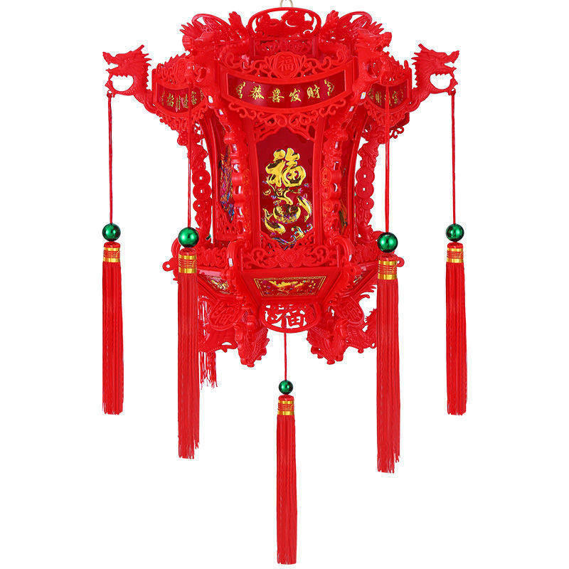 中式仿古六角龙灯led春节七彩吊灯龙头灯笼阳台旋转宫灯厂家批发