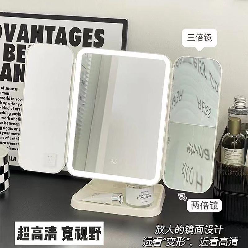可翻折镜台化妆美妆贝壳式家用桌面led灯带智能补光梳妆镜触控开