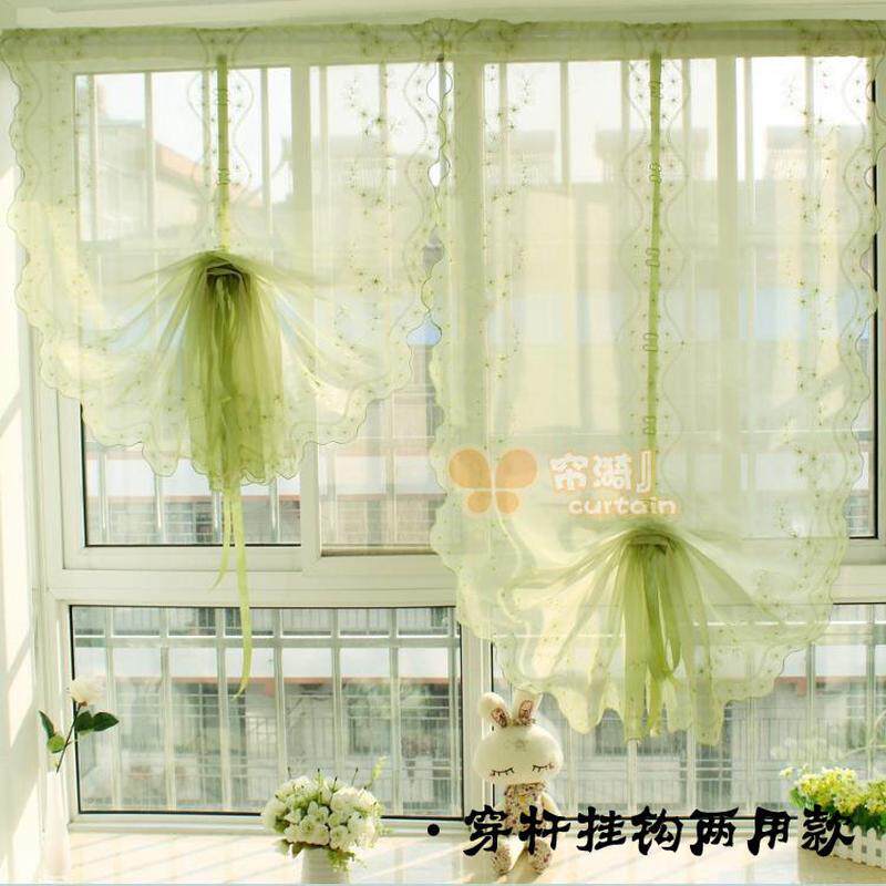 0j7i花海唯美欧式气球帘飘窗帘免打孔窗帘纱扇形帘成品罗马升降