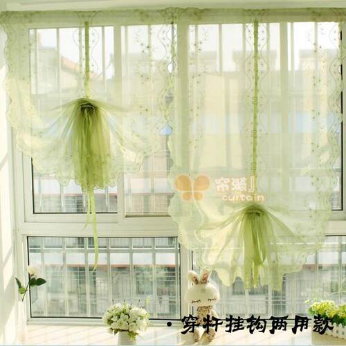 0j7i花海唯美欧式气球帘飘窗帘免打孔窗帘纱扇形帘成品罗马升降