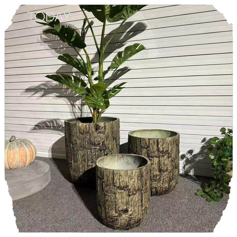 种树复古木纹水泥大号花盆室内阳台园艺种花北欧落地大口径绿植花