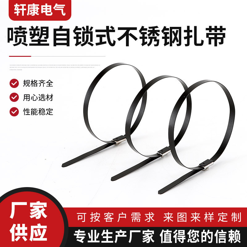 黑色塑自锁式不锈钢扎带自锁金属电缆扎带喷束线带广告牌扎带