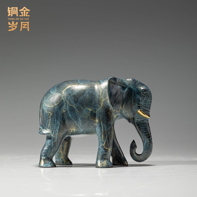 《富贵吉祥》铜金岁月黄铜大象摆件新中式工艺品铜器玄关客厅装饰