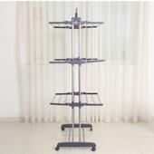 工厂销售可折叠双柱款 三层多功能卧室阳台免打孔可移动伸缩晾衣架