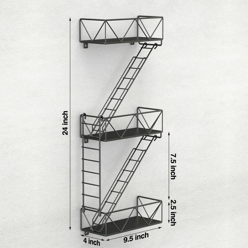 防火逃生黑色独特的墙面墙面铁艺货架展示置物架梯形角架