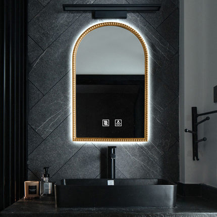 法式复古浴室镜梳妆镜壁挂化妆镜洗手台挂墙式卫生间led防雾镜子