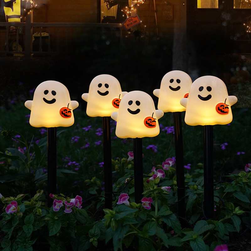 新品万圣节户外花园防水装饰灯串LED南瓜幽灵太阳能地插灯