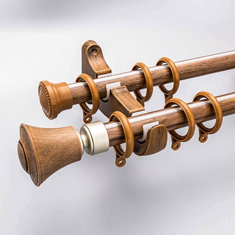 罗马杆铝合金窗帘杆木纹加厚单杆双杆窗帘轨道顶装侧装送支架配件