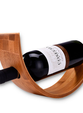 架易家北欧创意红酒架客厅实木摆件悬挂酒瓶竹欧式酒柜装饰摆设