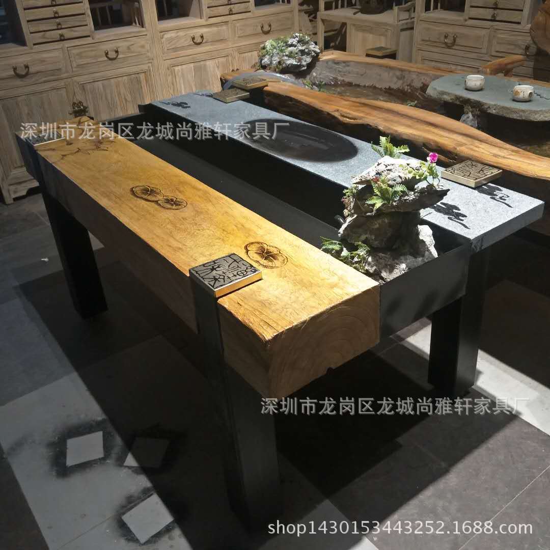 厂家直销实木茶几功夫茶桌中式流水茶台禅意香樟木仿古茶桌椅组合