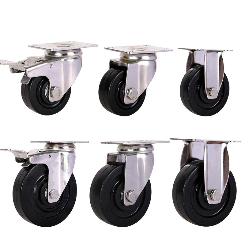 中型34寸5寸带刹车万向轮防静电脚轮不锈钢轮子尼龙工业小推车轮