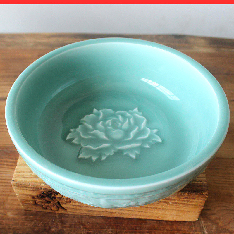 供应高档矿原土青瓷釉水培花盆花盆陶瓷高档茶洗9084