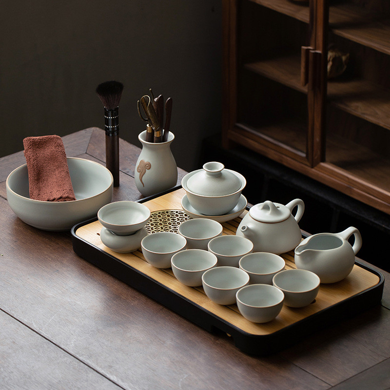 汝窑茶具套装功夫茶杯家用日式简约客厅酒店办公室茶盘套装泡茶壶