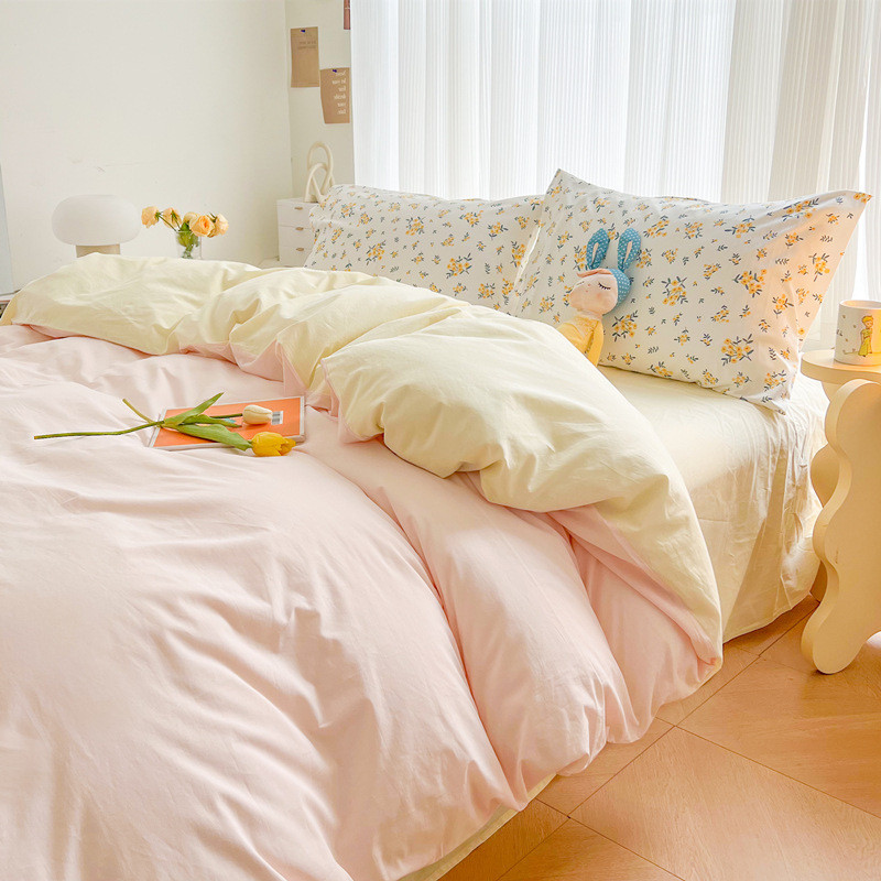 inc0ins风小碎花水洗棉床上四件套简约被套混搭床单宿舍三件套