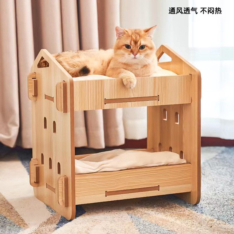半封闭木质双层猫窝猫别墅猫屋猫窝四季通用式网红猫床宠物床