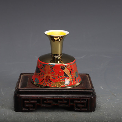 热销明成化瓷器斗彩描金鱼藻纹高脚杯古董古玩仿古老瓷器旧货老货