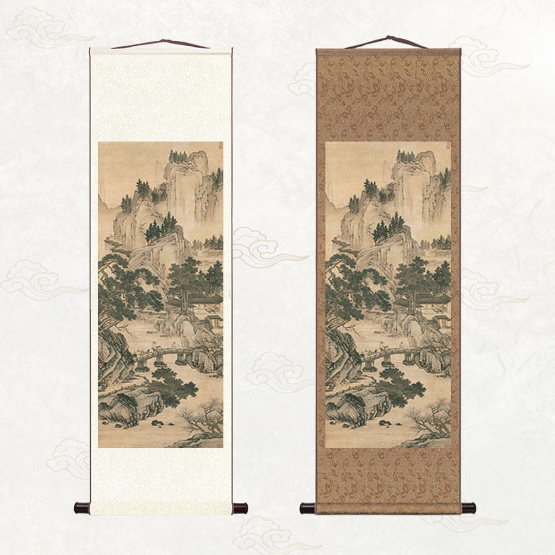 9zrt卷轴画字画仿古竖版听琴图入户玄关书房茶室民宿挂画新中式装