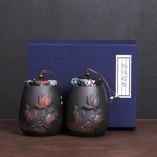 0fe9紫砂陶茶叶罐便携式小号旅行散迷你复古普洱浮雕茶醒茶罐密封