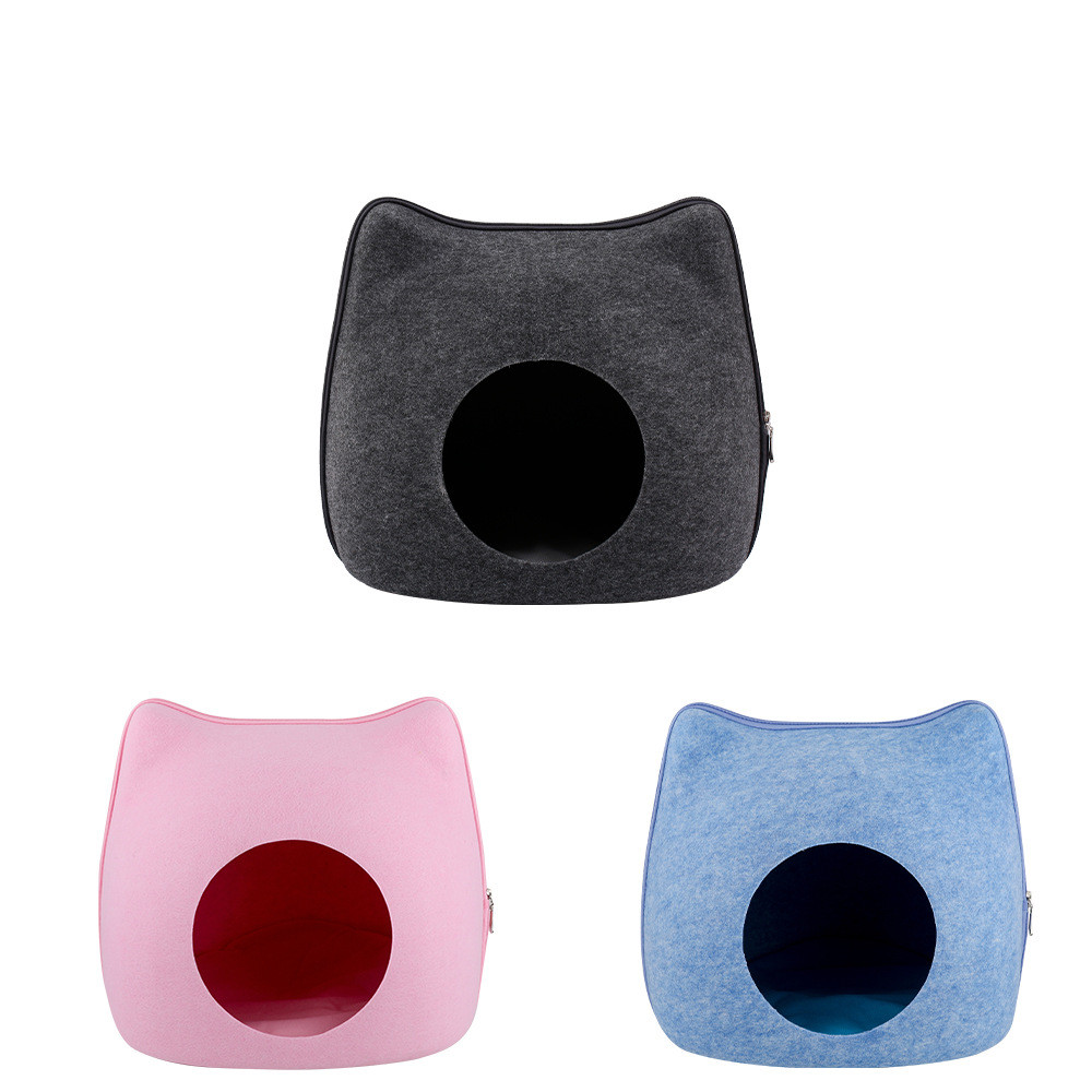 厂家批发毛毡猫窝猫窝新款简约半封闭猫窝宠物无纺布毛毡四季