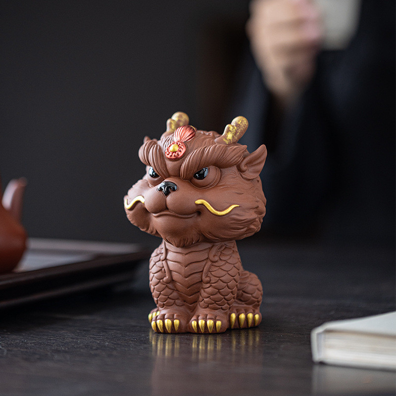 热销创意紫砂茶宠摆件招财小神龙家居博古架装饰品桌面茶台龙年生