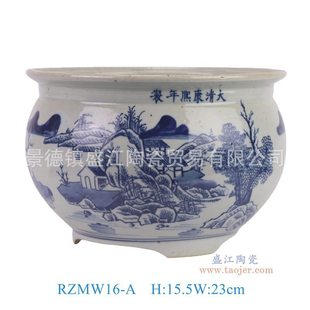 景德镇陶瓷花盆青花瓷手绘花鸟花盆复古笔筒缸家居民宿盆收藏装饰