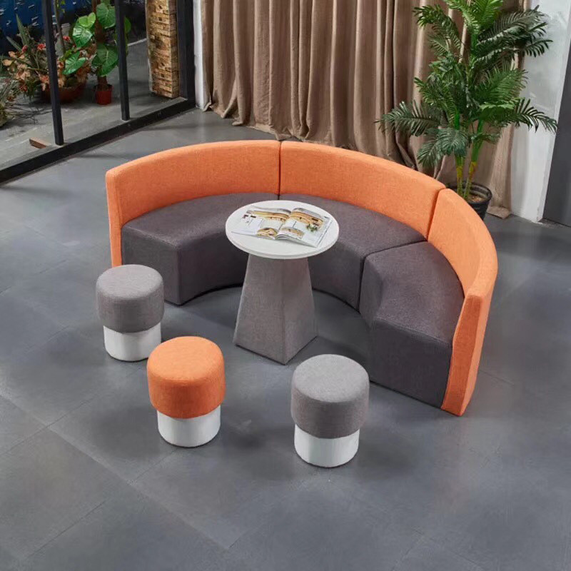 创意s型办公沙发组合休闲区接待会客简约小半圆弧形沙发异形圆凳