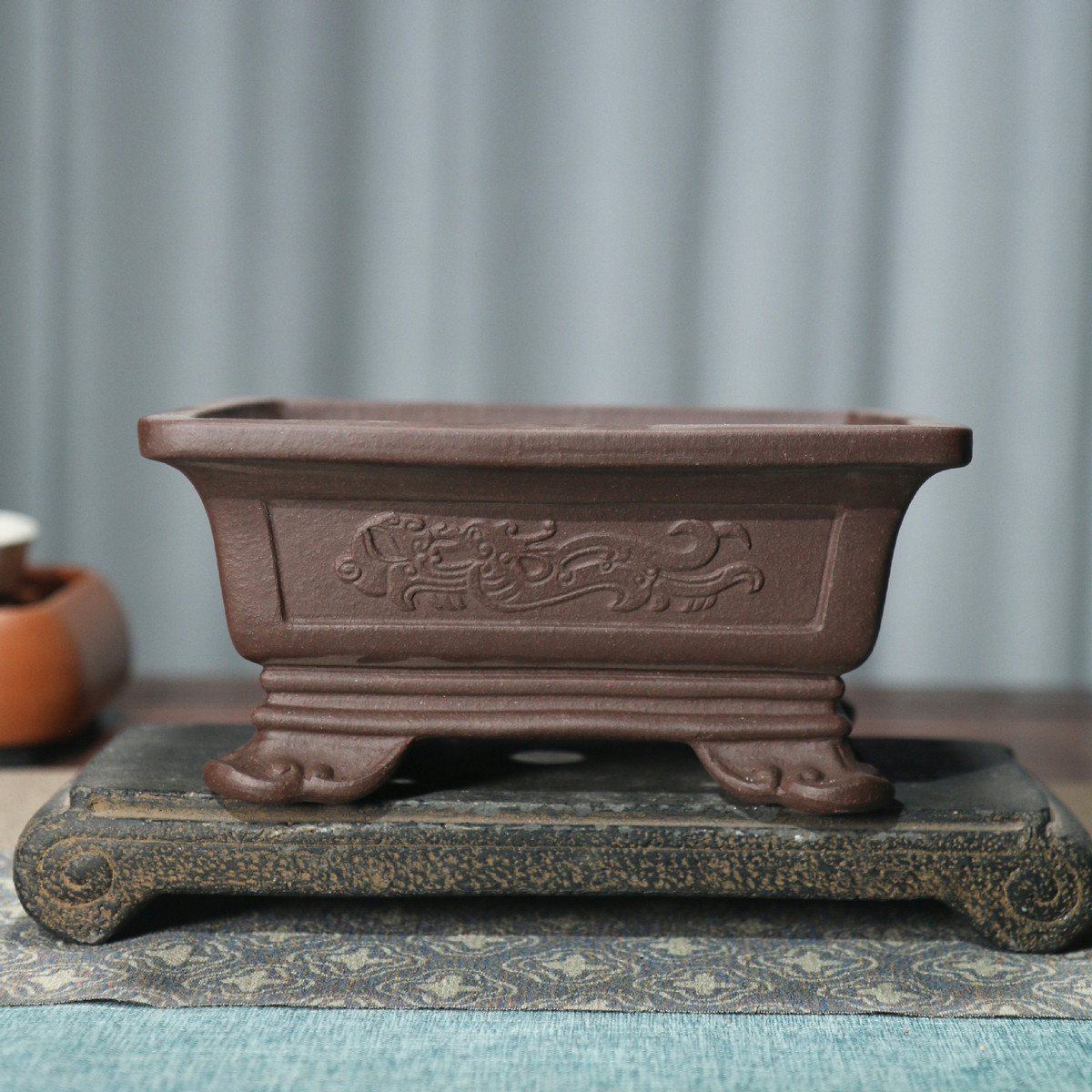 紫砂花盆正方形龙凤呈祥雕刻中国风四方盆景盆觅陶乡古典古风仿古