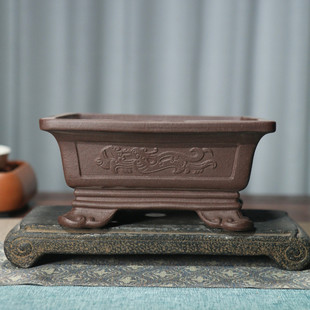 紫砂花盆正方形雕刻古风中国风四方盆景盆觅陶乡古典龙凤呈祥仿古